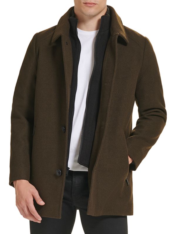 Kenneth Cole Mockneck Sweater Lined Wool Blend Coat